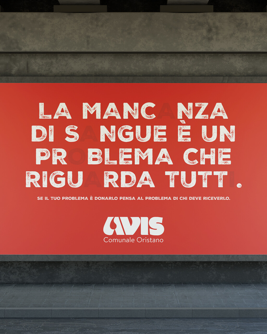 Manifesto Avis Oristano con scritto 'la mancanza di sangue è un problema che riguarda tutti'