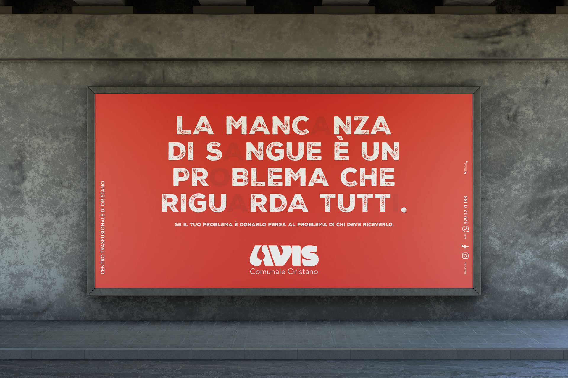 Manifesto Avis Oristano con scritto 'la mancanza di sangue è un problema che riguarda tutti'